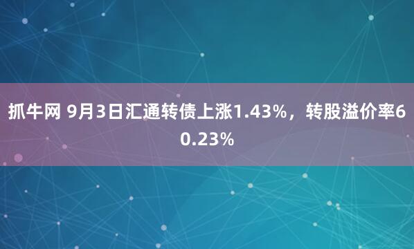 抓牛网 9月3日汇通转债上涨1.43%，转股溢价率60.23%
